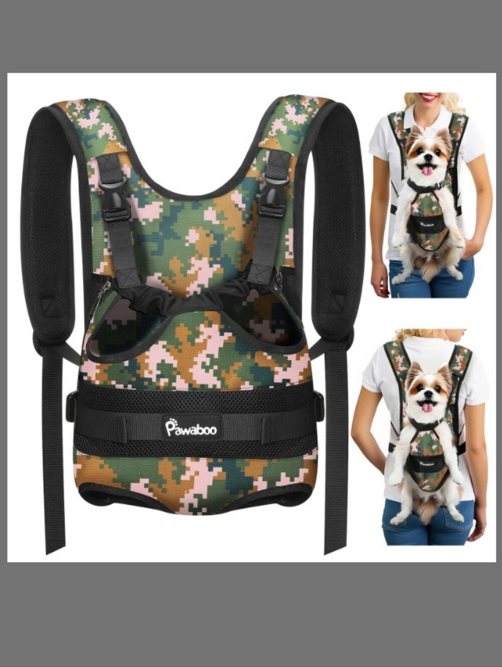 Pawaboo NWT Sz M 6-11 lbs Pet Dog Legs Out Backpack Carrier Camo Adjustable Fit